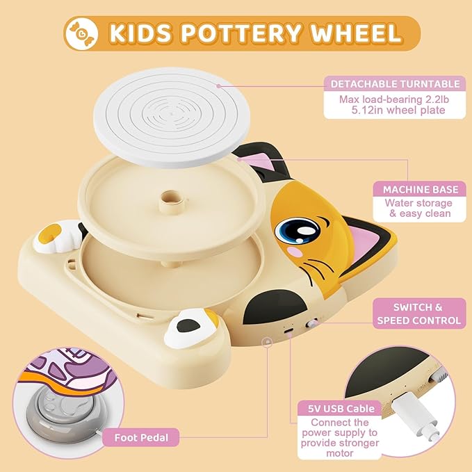 Insnug Pottery Wheel for Kids - Pottery Arts and Crafts for Kids Ages 8-12 with 3 Pack Painting Kit Air Dry Clay Art Supplies Toys for Girls Boy Christmas Birthday Gift for 6+
