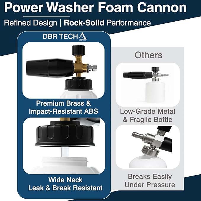 Foam Cannon for Pressure Washer, 1.1mm Orifice, 1000-4000 PSI, 1/4 Inch Quick Connector, Wide Neck and Adjustable Spray, Heavy Duty Car Snow Foam Blaster for Superior Foaming & Deep Clean, Black