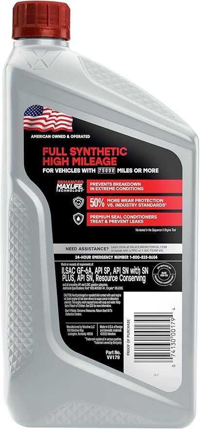 Valvoline Full Synthetic High Mileage with MaxLife Technology 5W-30 Motor Oil 1 Quart