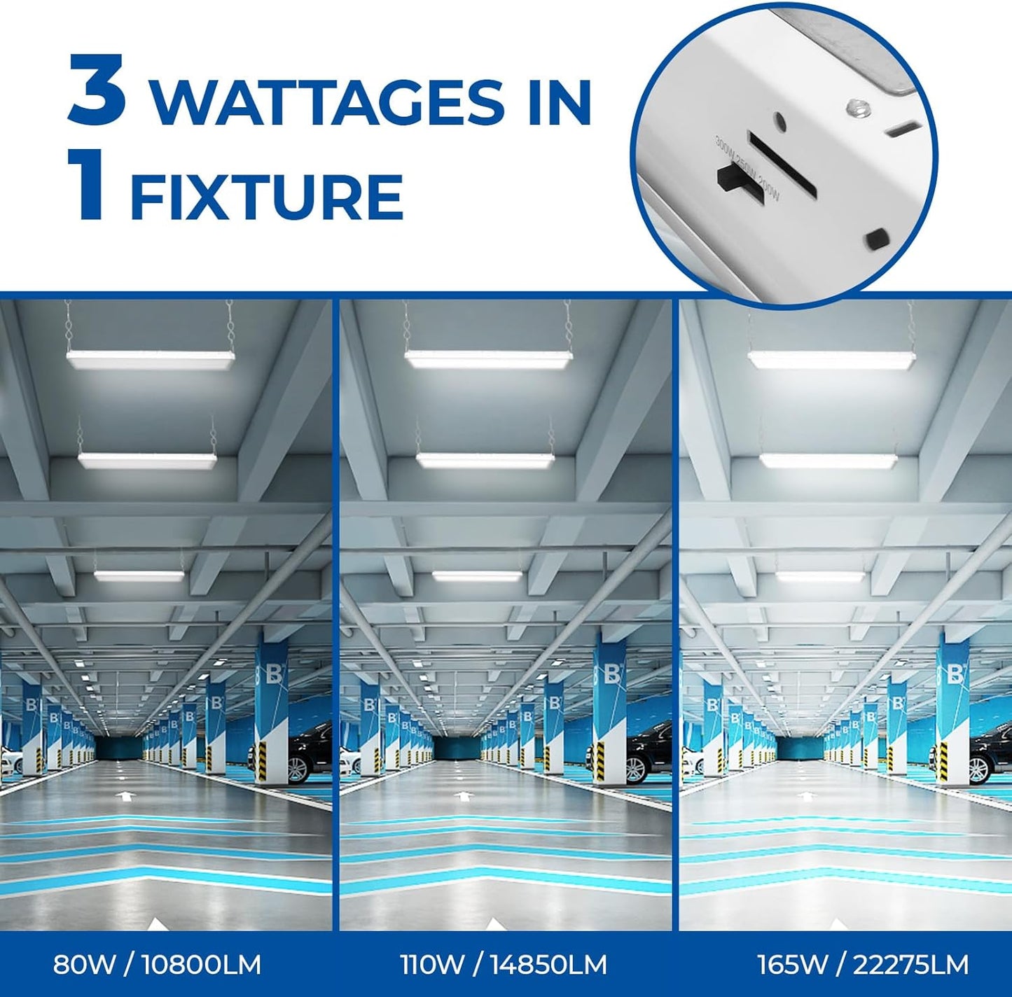 CINOTON 2FT 165W/110W/80W LED Shop Light with 22275LM, 0-10V Dimmable Linear High Bay Lighting, 120-277V Power Tunable Commercial Hanging Lights for Garage Office Warehouse Workshop UL Listed 2 Pack