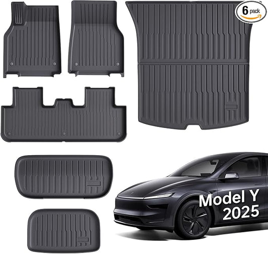 Floor Mats Fit for Model Y 2026-2025 Juniper 5-Seat - All Weather TPE Front, Rear, Cargo & Sub-Trunk Mats, 6-Piece Custom Fit (Not Fit 7-Seat)