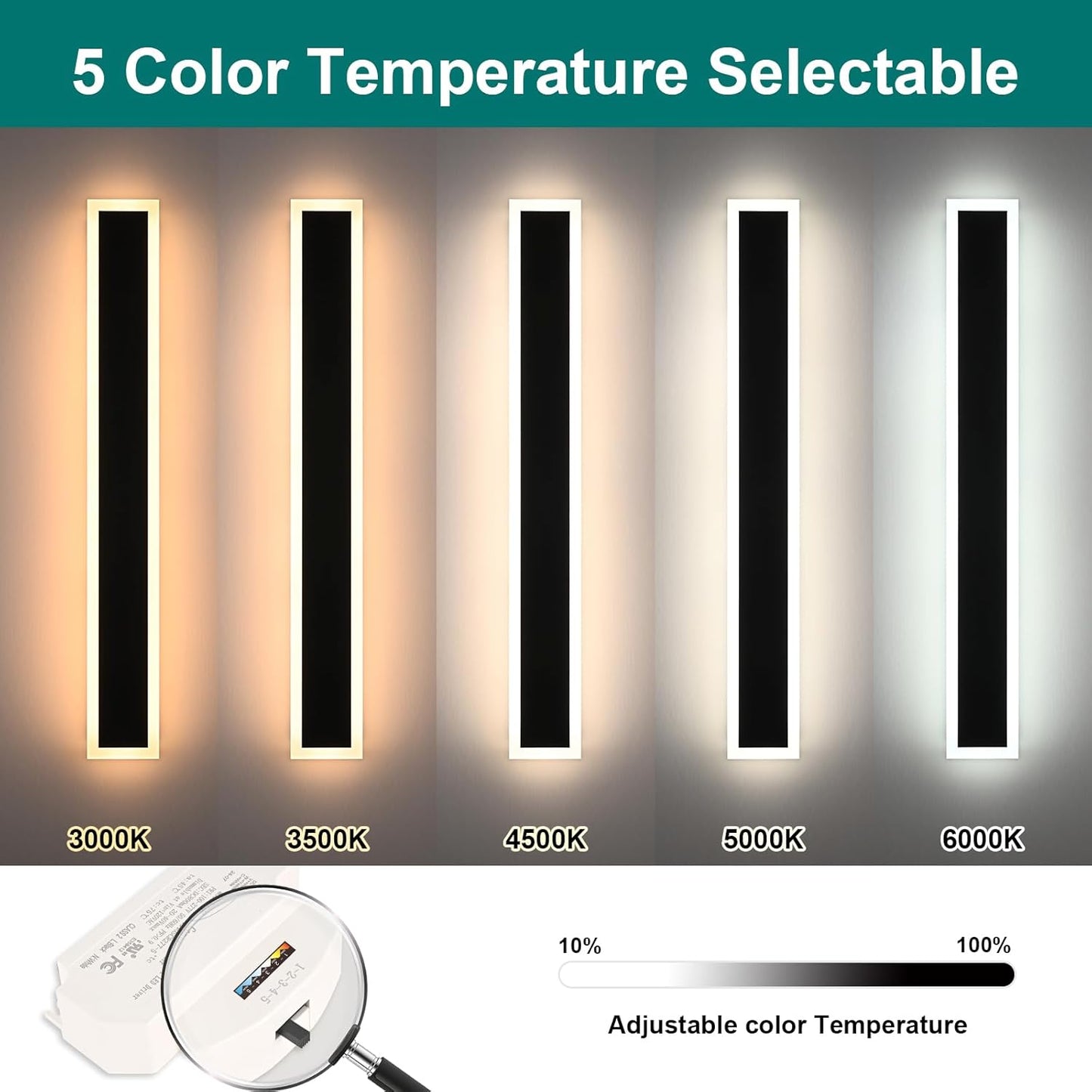 2 Pack Modern Outdoor Long Wall Lights Fixture,40 inch Outdoor LED Wall Sconce Light,Dimmable Outside Wall Led Linear Lights,Exterior Lighting Fixtures for Garage,Porch,Patio,Front Door