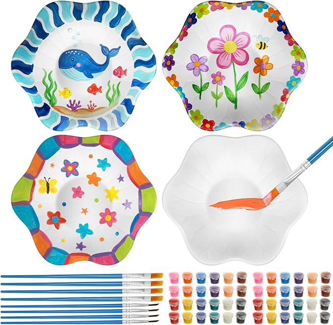 Kolldenn 4 Sets Jewelry Dish Making Kit DIY Paint Your Own Ceramic Arts and Crafts Kit Make Your Own Jewelry Bowls Gifts for Birthday Gift Ideas (Lotus Leaf Plate)