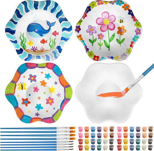 Kolldenn 4 Sets Jewelry Dish Making Kit DIY Paint Your Own Ceramic Arts and Crafts Kit Make Your Own Jewelry Bowls Gifts for Birthday Gift Ideas (Lotus Leaf Plate)