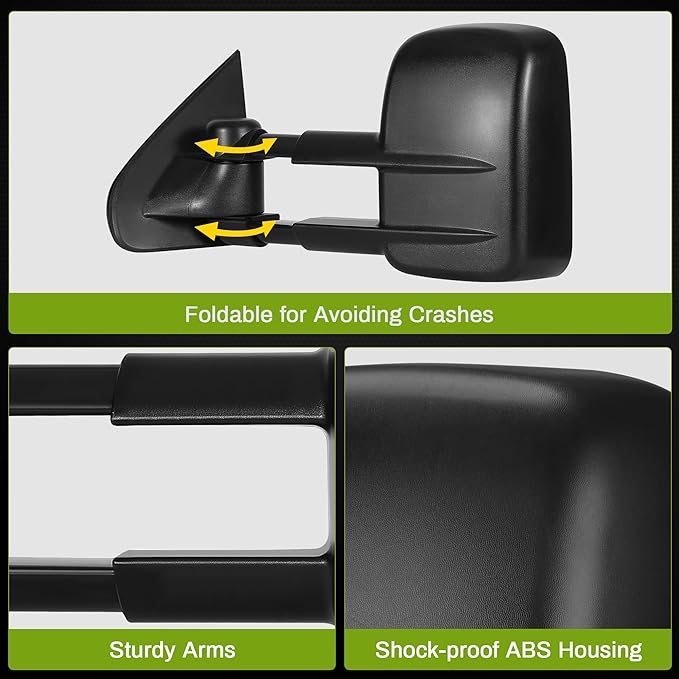 AUTOSAVER88 Towing Mirrors Compatible with 2014 2015 2016 2017 2018 Silverado Sierra 1500, 2015-2018 Silverado Sierra 2500 HD 3500 HD Power Heated Manually Folding Telescoping Side Mirror Black
