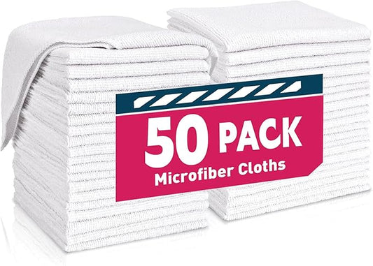 White Microfiber Towels- 50 Pack, Microfiber Cleaning Cloths Bulk, Microfiber Towels for Cars, Cleaning Rags (12x12 inches)