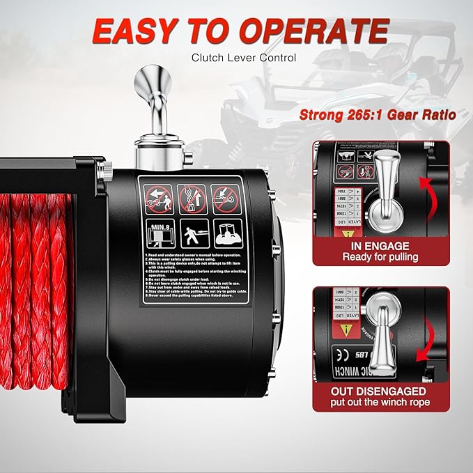Nilight Electric Winch 12V Waterproof IP68 Towing Winches for Trailer Jeep ATV UTV Truck SUV 9500 LBS Portable Badlands Winch with Synthetic Rope Hawse Fairlead Wired Handle Wireless Remote Red Rope