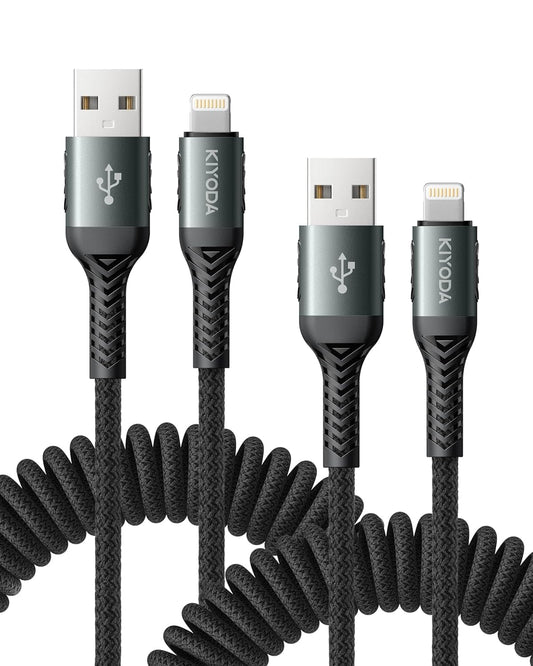 USB to Lightning Cable for Car 3FT+6FT, Coiled iPhone Charger Cables Braided Lightning Cable [Apple MFi Certified] Fast Charging Cord Compatible with iPhone 14/Pro Max/Plus 13 12 11 8, iPad AirPods