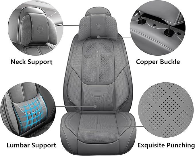 NS YOLO Universal Fit Full Coverage Leather Car Seat Covers for Cars,SUVs and Pick-up Trucks, Car Seat Protector,Automotive Seat Covers Full Set,Car Seat Cushion,Grey Seat Cover for 5 Seats