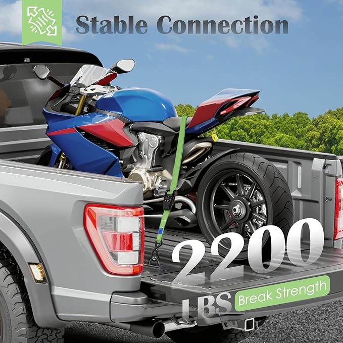 Ratchet Straps 4 Pack - 2,200 Lbs Break Strength 1 in x 15 Ft Medium Duty Ratchet Tie Down Straps with S Hooks Set for Truck, Cargo Van, Trailer, Motorcycle (Green)