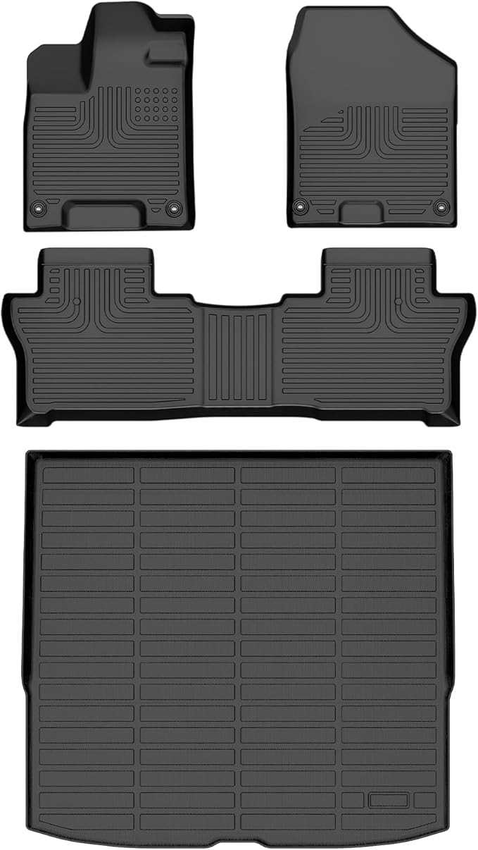 Floor Mats & Cargo Liner for 2019-2025 Honda Passport All Weather Automotive TPE Liners Set Anti-Slip Waterproof Floor Liners Accessories (Car Mats+Trunk Mat) Black