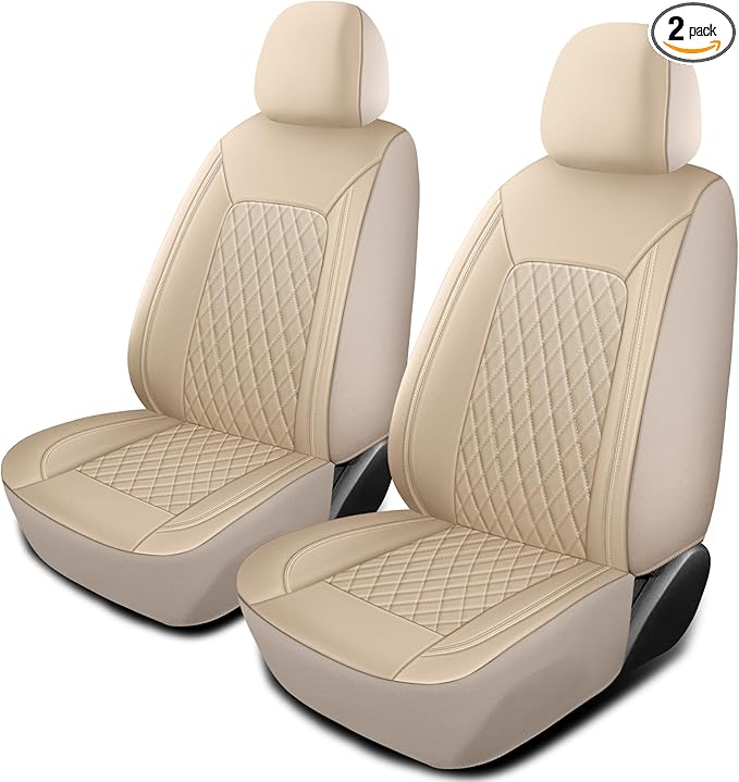 Car Seat Covers,Breathable and Waterproof Leather Seat Covers,Luxury PU Universal Fit Automotive Airbag Compatible for Most Cars Sedans SUV and Truck(2 Pieces,Front Seat,Beige,N1)