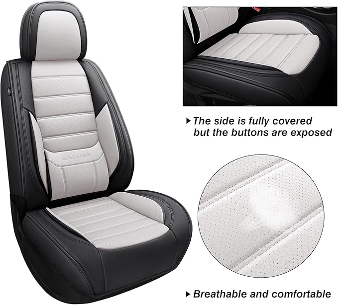 Car Seat Covers Full Set,Black White Car Seat Cover, Car Seat Protector Waterproof, Nappa Leather Car Seat Cushion, Fit for Most Cars