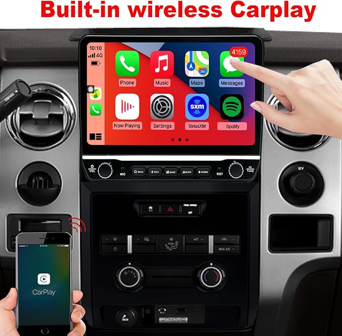 for Ford F150 Radio Upgrade 2009 2010 2011 2012,QLED Touch Screen Stereo,8 Core CPU,Carplay Android Auto Ready,Keep OEM Steering Wheel Control,Back Camera Included,Only fit Manual AC