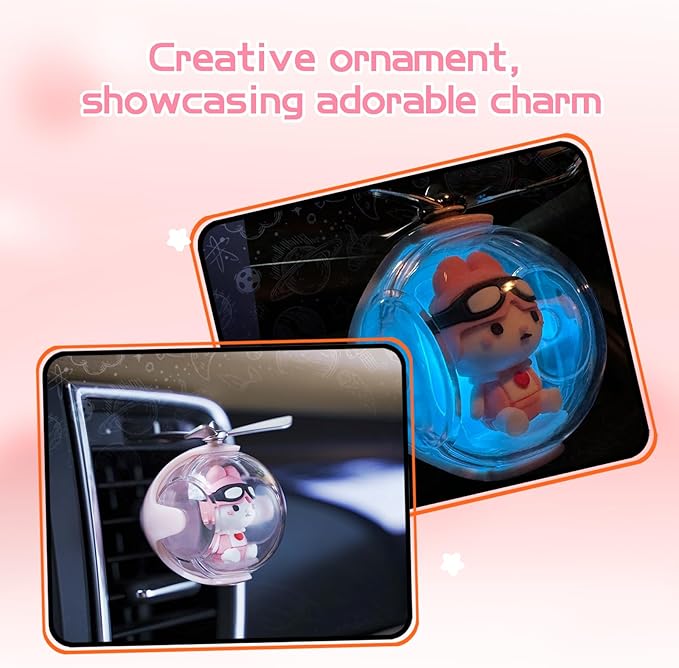 Pink Rabbit Design Car Air Freshener with LED Lights & 4 Scented Pads – Light Fragrance, Decorative Auto Accessories