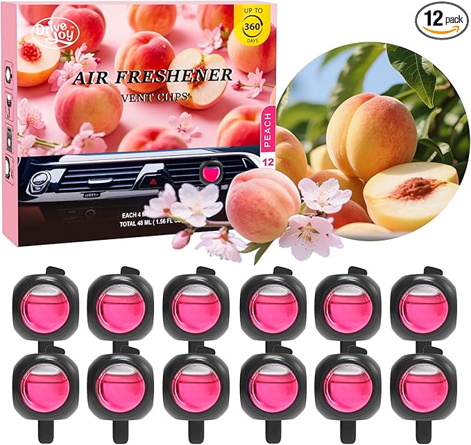 Car Air Freshener Vent Clips, 12 Pack, Peach, Provides Long-Lasting Scent, Up to 360 Days, Car Fresheners