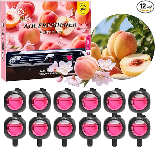 Car Air Freshener Vent Clips, 12 Pack, Peach, Provides Long-Lasting Scent, Up to 360 Days, Car Fresheners