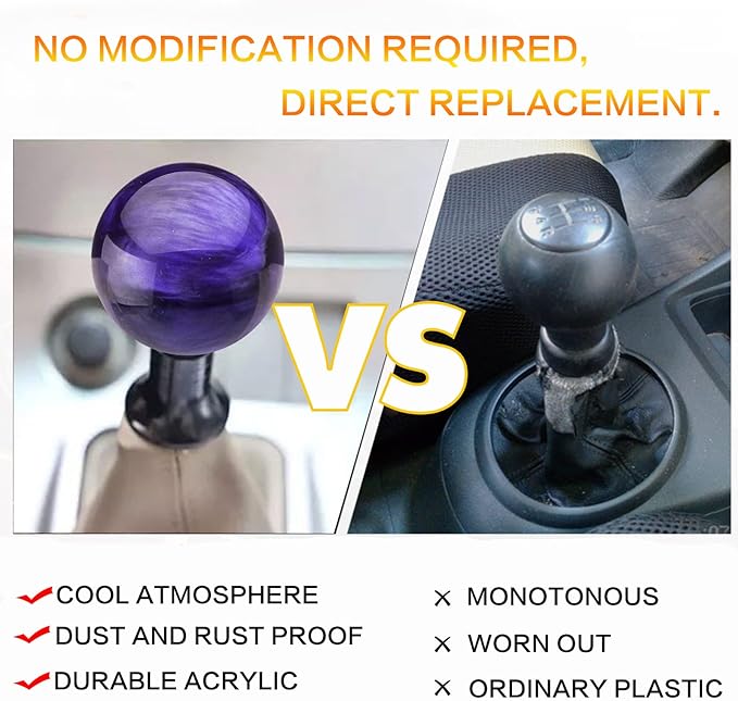 Round Ball Shift Knob Universal Marble Style Gear Shift Knob 5 6 Speed for Manual Automatic Vehicles with Adapters (Purple)