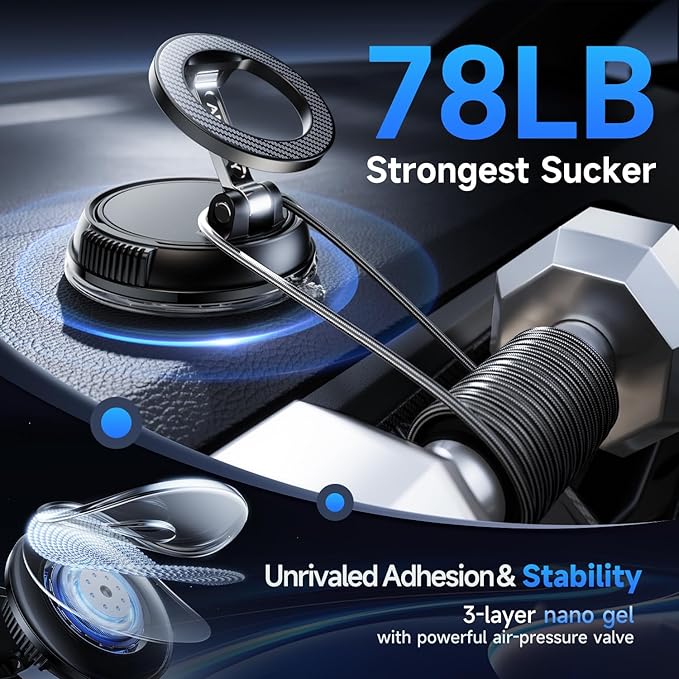 ANDERY Car Phone Holder for Magsafe [78+LBS Strongest Suction & 2400gf Magnetic] 360° Adjustable Car Phone Mount, Phone Holders for Your Car for iPhone 17 Pro Max 16 15 14 13 12 Air Plus, Carbon Fiber