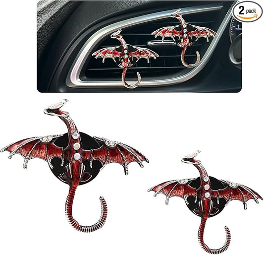 Dargon Air Vent Clips Car Air Freshener 2pcs Bling Red Dragon Car Accessories Enamel Fire Dragon Wyvern Vent Clips Refillable Car Essential Oil Outlet Diffuser Gothic Car Decor