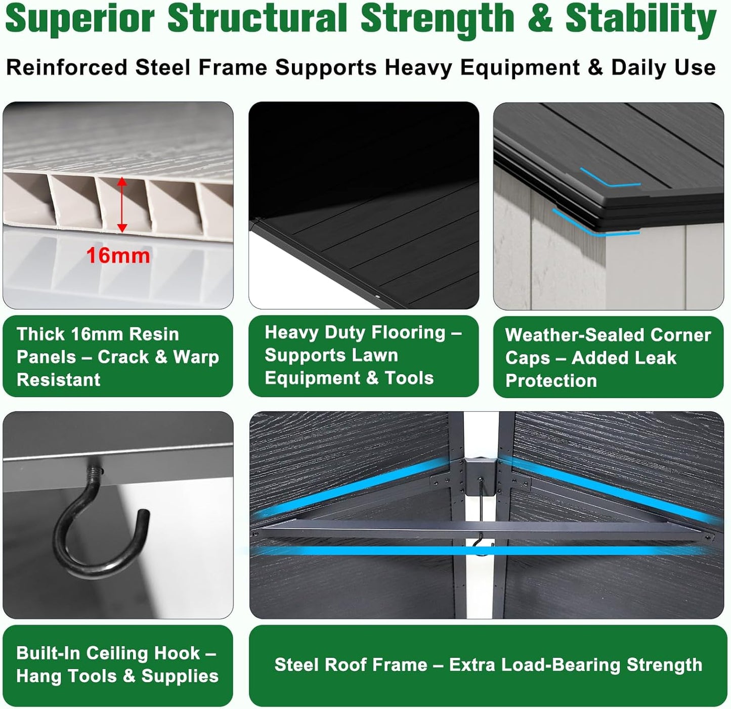 EAGLE PEAK 8x8 Resin Outdoor Storage Shed, Weatherproof Garden Shed with Floor & Lockable Doors, Tool & Equipment Storage for Backyard or Patio, White/Gray