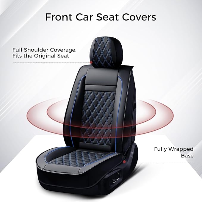 Huidasource Car Seat Covers, Truck Seat Covers 5 Seats Side Open Design Airbag Pops Out, Full-Cover Leather Seat Covers Waterproof, Universal Fit for Most Cars,Vans,Trucks,SUVs (Full Set/Black&Blue)