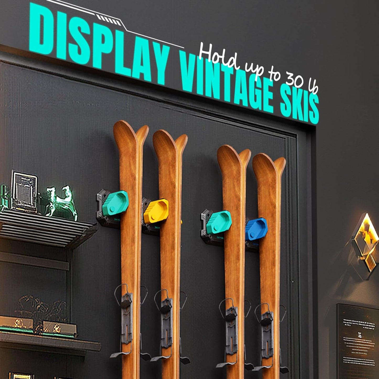 Ski & Snowboard Wall Rack for Garage Wall Fits Any Ski/board, Ski Wall Mount Holders Damage-Free Storage Rack, Garage Organization Space-Saving Winter Gear Organizer, Green, 4 Pack