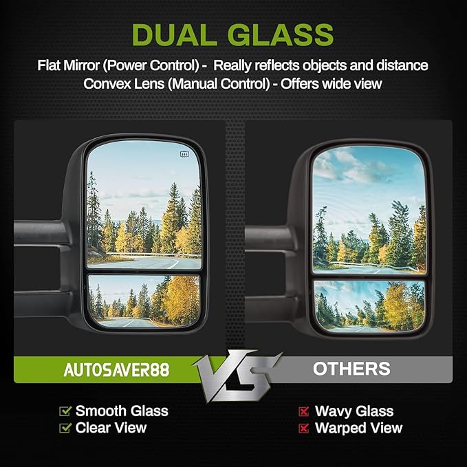 AUTOSAVER88 Towing Mirrors Compatible with 2003-2007 Chevy Silverado GMC Sierra 1500 2500 HD 3500, Side View Tow Mirrors Power Heated for Tahoe Suburban Avalanche Yukon with Arrow Turn Signal Light