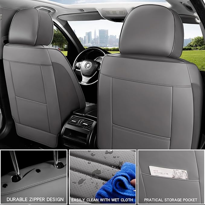 Car Seat Covers Full Set, 5 Seats Comfortable Faux Leather Seat Covers for Cars, Waterproof Automotive Seat Covers, Luxury Universal Fit Seat Covers for SUV, Sedans, Pick-up Trucks (Gray)