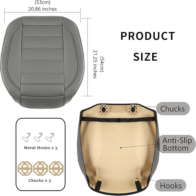 1 Pack Leather Front Car Seat Covers,Bottom Seat Covers for Cars,Driver Car Seat Cover,Luxury Seat Protectors,Waterproof,Anti-Slip,Full Wrap,for Most Vehicles,Sedan,Truck,SUV(Grey)