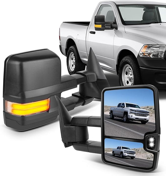ECCPP Towing Mirrors, A Pair of Exterior Automotive Mirrors for 2003-2006 for Chevy Silverado for GMC Sierra with Dynamic Running Lights Arrow Signal Reversing Lights Power Operation Heated