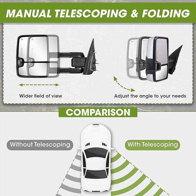 Towing Mirrors for Chevy Silverado/GMC Sierra 1500 (2014-2018), 2500HD/3500HD (2015-2019), Switchback Dynamic Turn Signal/Running Lights Power Heated (Painted Silver)