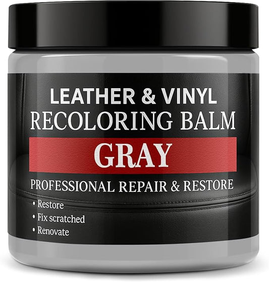 Leather Color Restorer, Leather Recoloring Balm, Scratch Remover, Leather Dye, Leather Paint, Leather Repair Kit for Furniture Couches Car Seats Shoes Bags, Gray