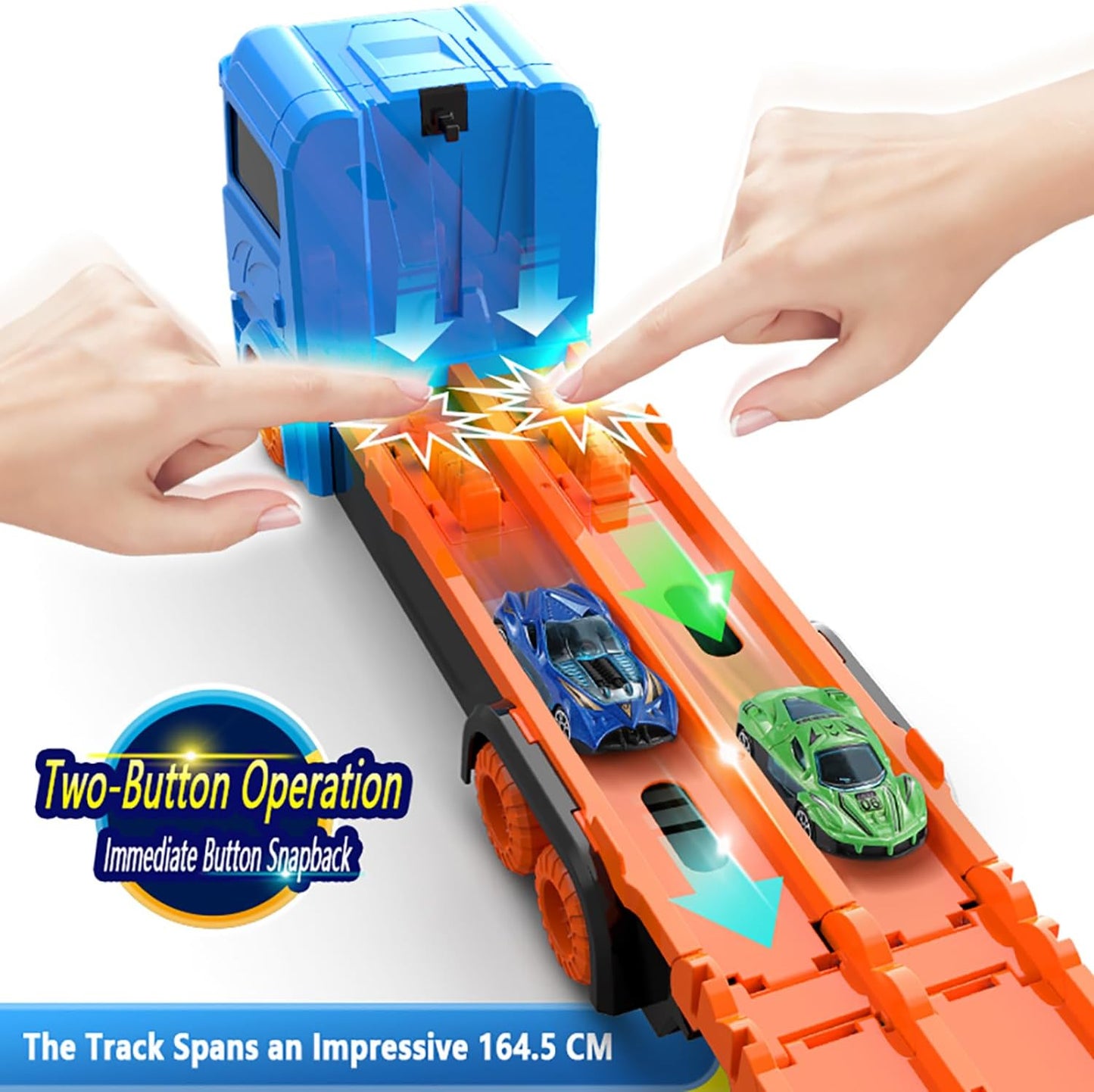 Toy Truck for Kids,Transport Truck with Cars,Garage Storage Toy,Portable Foldable Truck Toy with 59-FT Race Track and 8 Die-Cast Cars,Kids Toys Xmas Gifts for Age 3 4 5 6+ Years Old Boys Girls