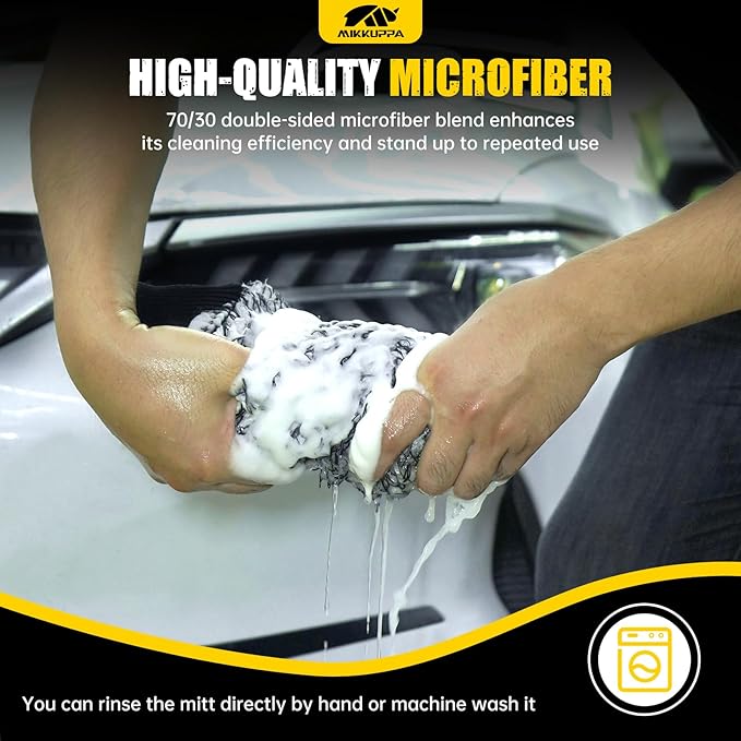 MIKKUPPA Microfiber Car Wash Mitt - Double-Sided Ultra Absorbent Scratch Free Premium Blend Glove for Car Washing Home Cleaning (Blue & Black, 8Pack, 11'' x 8'')