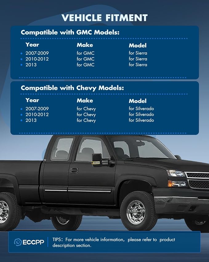 ECCPP Tow Mirrors Towing Mirrors Fit For 2007-2013 For Chevy Silverado 2007-2013 For GMC Sierra With Left Right Side Arrow Signal on Glass With Power Heated Turn Signal Light Back up lamp