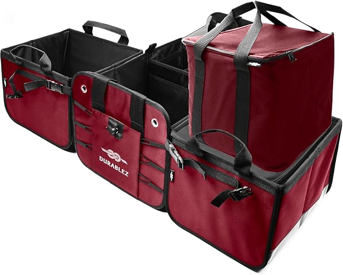 XXL+Cooler Car Trunk Organizer for SUV - Trunk Storage - Modular Configurable Detachable Collapsible - Minivan Truck Sedan Van, Cherry