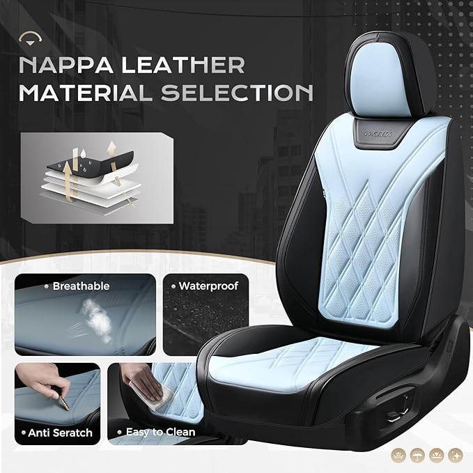 Coverado Car Seat Covers, Front Covers for Cars, Car Seat Cover Front Seats, Automotive Seat Cover, Waterproof, Leather Car Seat Cushion, Universal Interior Seat Protectors for Most Cars Black-Bule