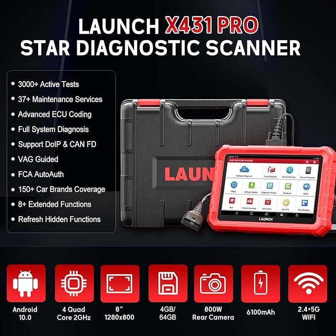Launch X431 PRO Star OBDII Scanner, All System Diagnostics, ECU Coding, 37+ Services, Full Bi-Directional Scan Tool, FCA SGW, CAN FD/DoIP, Quick Guide, 2 Years Fr-ee Update, Android 10.0