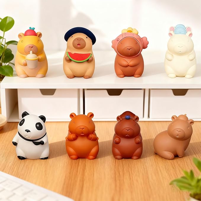 8Pcs Ceramics to Paint Capybara Gifts, Paint Your Own Ceramic Painting Kit - 3.15" Paintable Ceramics Capybara Figures with Brushes & Paints, DIY Unpainted Animal Plaster Christmas Crafts for Adults