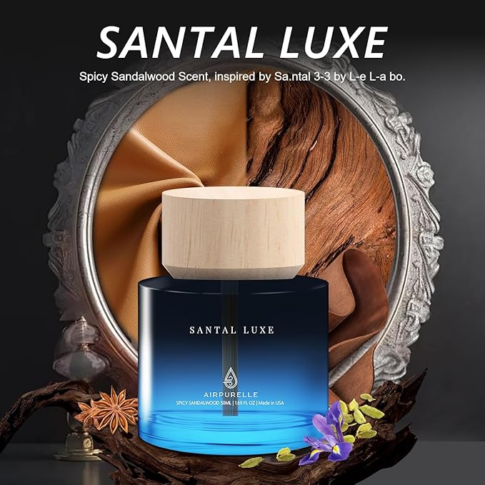 Car Air Freshener for Men & Women – Long-Lasting Spicy Sandalwood Essential Oil Diffuser for Car Cup Holder – 50ML (1.7 FL OZ) Car Scent Diffuser, Inspired by Perfume – Made in USA