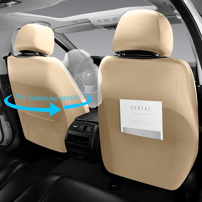 Premium Leather Car Seat Covers Front Pair,Universal Fit for Cars,Trucks&SUVs,Waterproof Car Seat Cushion,Full Coverage Car Seat Protector with 2 Seats,Beige