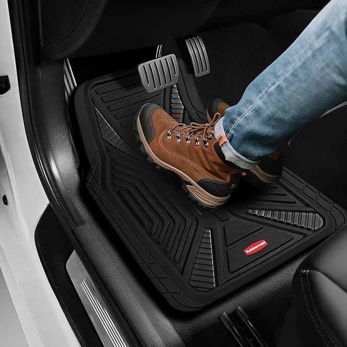 Rubbermaid Car Mat Full Set, Universal Trim-to-Fit Heavy-Duty Car Floor Mats – 4-Piece Set for All Weather Protection – Durable Rubber Mat for Cars, Trucks, SUVs & Vans-Black