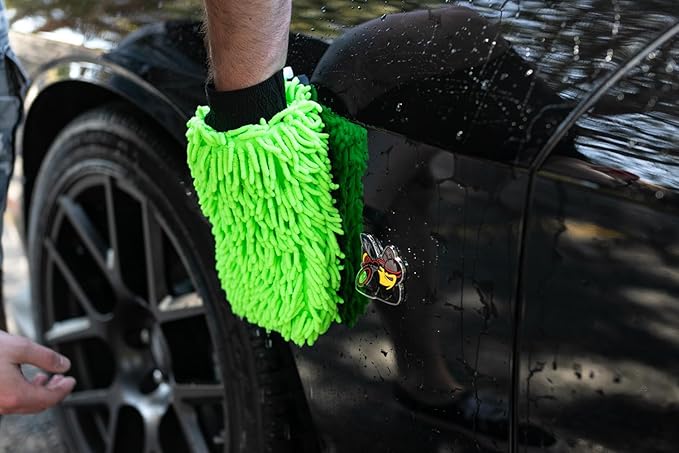 The Rag Company - Premium Chenille Microfiber Knobby Wash Mitts - Perfect for Car Washing and Detailing; Scratch-Free, Lint-Free, Double-Sided, Plush, and Absorbent; Lime Green (2-Pack)