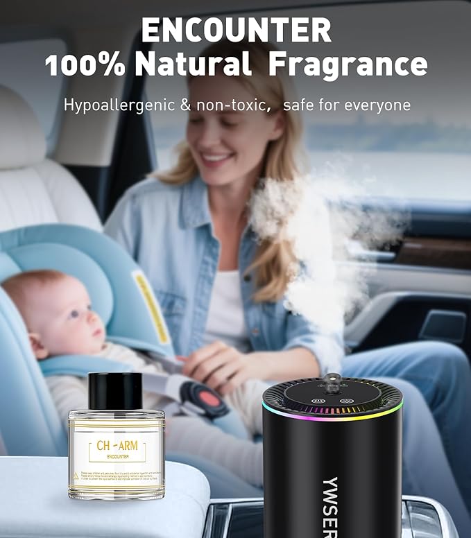 Smart Car Air Freshener, Car Air Freshener Diffuser with Starry Sky Projection and 50ml Perfume, Auto On/Off Intelligent, 3 Mode Adjustable Rechargeable Aroma Diffuser, Encounter