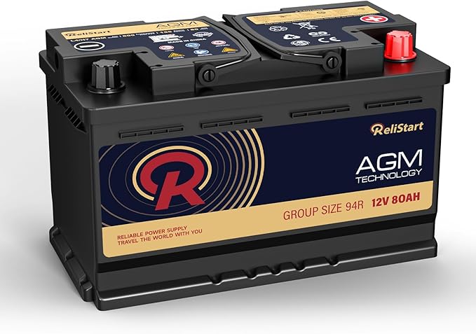 AGM Battery BCI Group 94R Car Battery-12V 80AH H7 Size 94R Automotive Battery, 12V Start-Stop AGM Car Batteries, Deep Cycle, 800CCA, 155RC, Dimensions 12.4" L x 6.88" W x 7.48" H