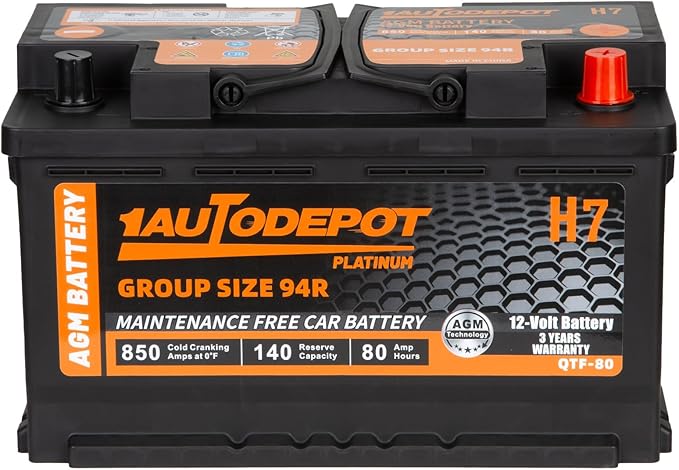 BCI Group 94R Car Battery, 12V 80Ah Size H7 Automotive Battery Premium Maintenance Free AGM Batteries, 850CCA, 140RC