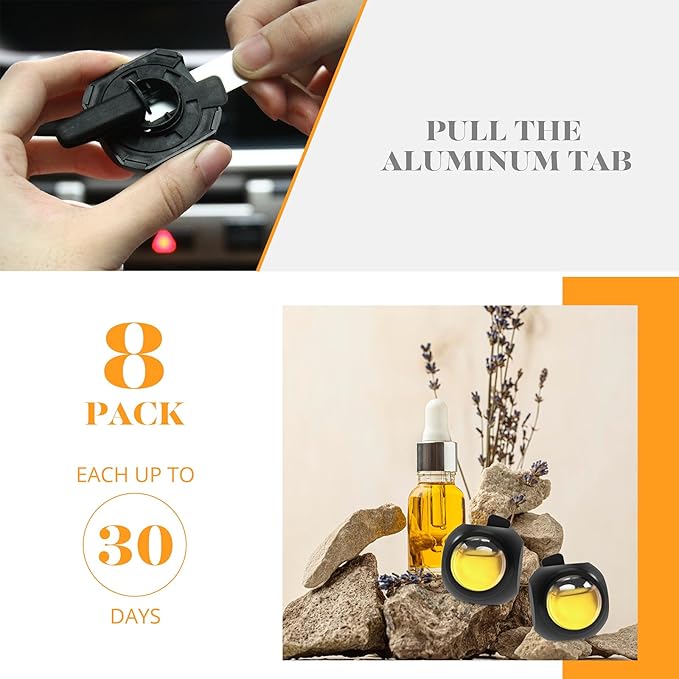 Car Air Freshener Vent Clips, 8 Pack, Provides Long-Lasting Scent, Up to 240 Days, Odor Eliminator (Citrus)