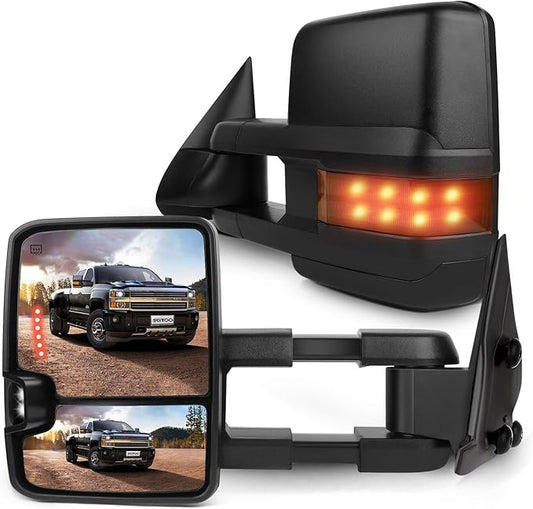 SCITOO Towing Mirrors fit 1999-2002 for Chevy For GMC Silverado Sierra 2000-2002 for Suburban Yukon XL 1500 2500 for Tahoe Yukon Power Heated LED Signal Light Pair Tow Mirrors