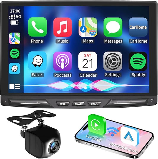 10.1" Detachable and Adjustable Single Din Car Stereo Wireless Apple Carplay &Android Auto with 1280 * 800 IPS Touch Screen, Bluetooth 5.2/Voice Control/Subwoofers/FM/AM/SWC/Free Backup Camera